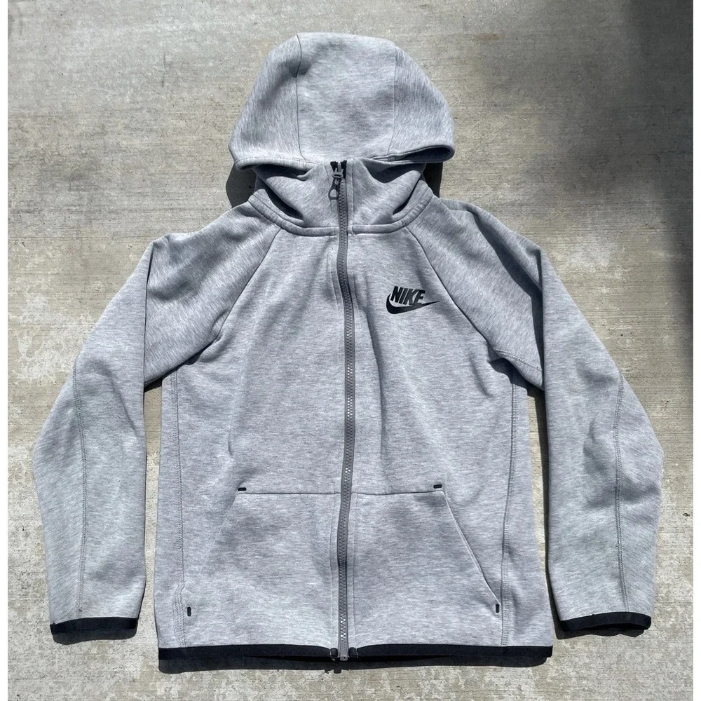 Nike Tech Loose Fit Grey Full Zip Long Sleeve Fleece Hoodie Youth Medium Boys